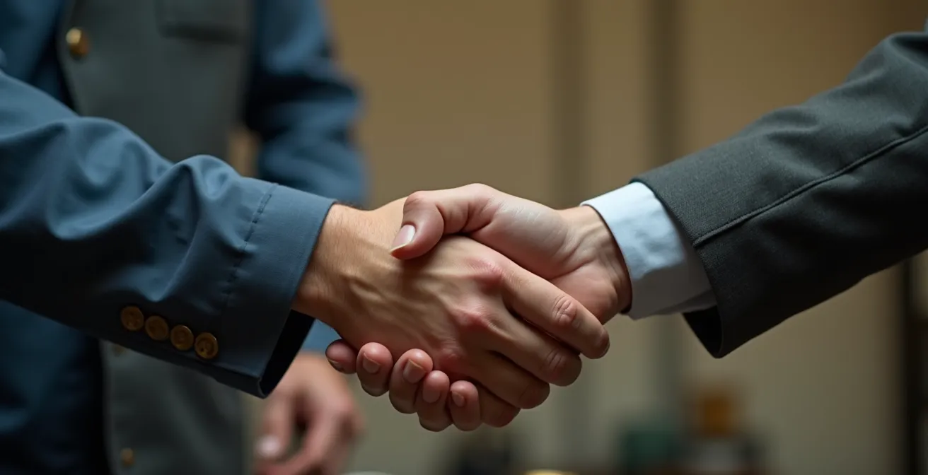 Image symbolique d'une poignée de main forte et confiante entre un créateur de bijoux et un fournisseur